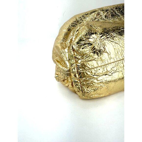 Bottega Veneta Metallic Gold Crinkled Lambskin The Pouch Oversized Clutch Bag - Picture 10 of 14
